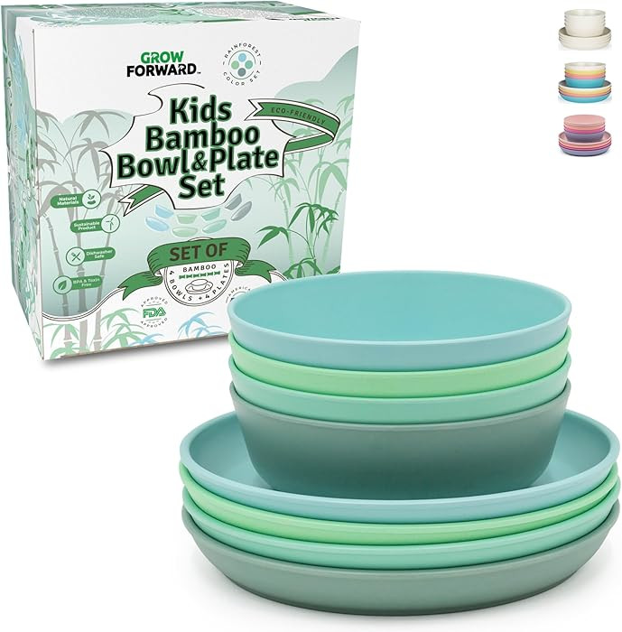 Grow Forward Bamboo Kids Plates and Bowls Sets - 8-Piece Dishwasher Safe Non Toxic Plates for Kid... | Amazon (US)