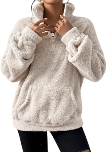Wyeysyt Sherpa Sweatshirt for Women Fuzzy Fleece Sweatshirts Quarter Zip Up Pullover Soft Long Sl... | Amazon (US)