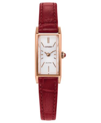 Citizen Women's Fio Red Leather Strap Watch, 14.3mm - Red | Macy's