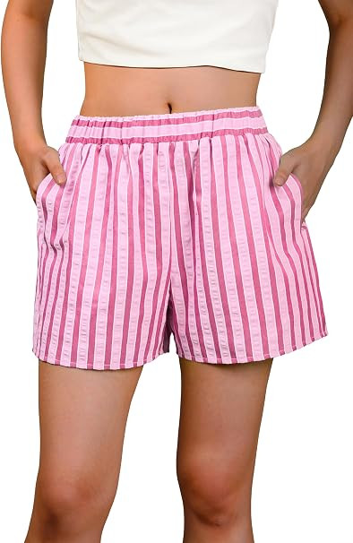 Women Plaid Lounge Boxer Shorts Cute Summer Y2K Pajama Bottoms Sleep Gingham Shorts | Amazon (US)