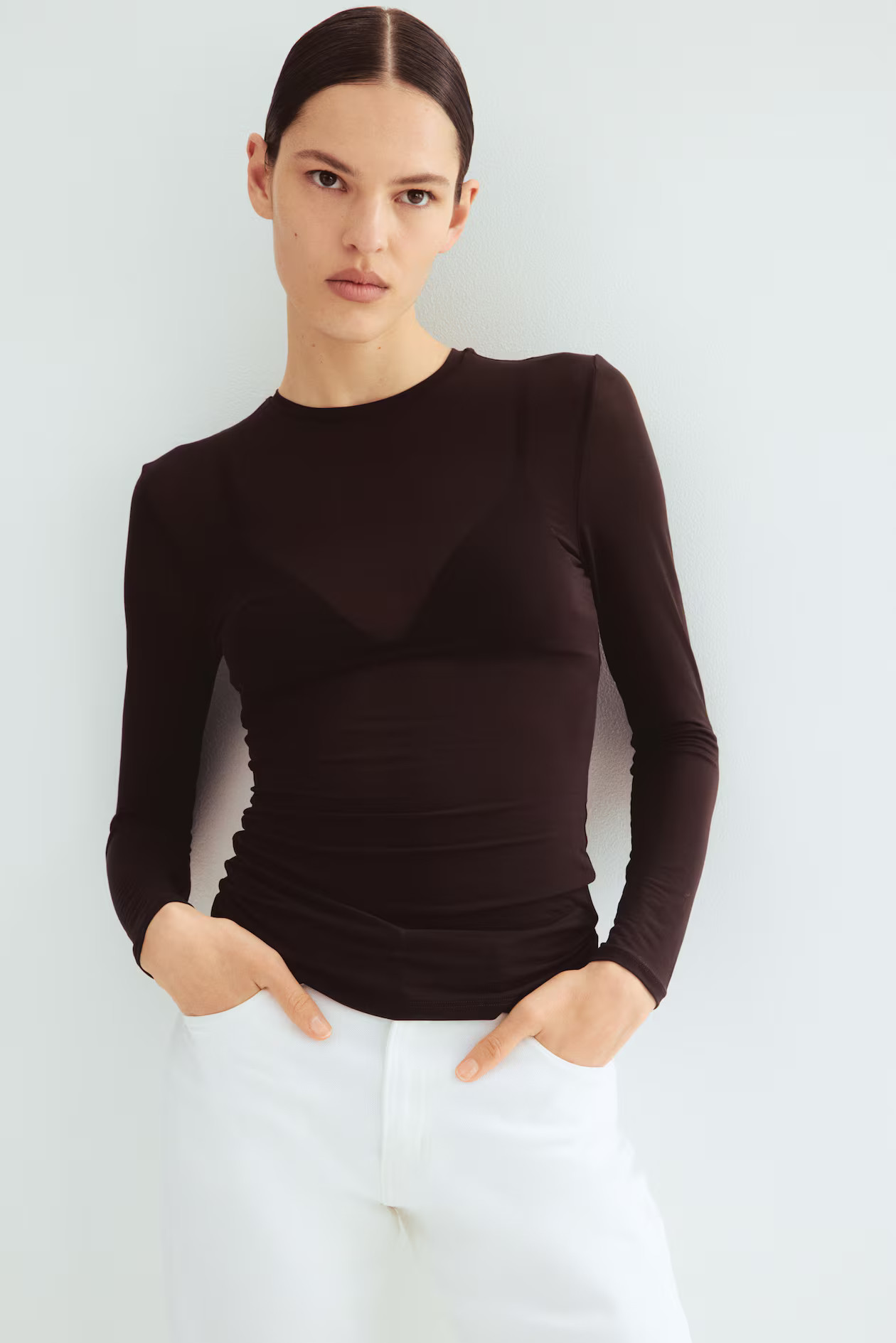 Fitted Top - Dark brown - Ladies | H&M US | H&M (US + CA)