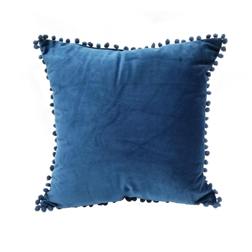 Universal Home Fashions Pompom Navy Solid Polyester 18 in. x 18 in. Throw Pillow-12496 - The Home... | The Home Depot