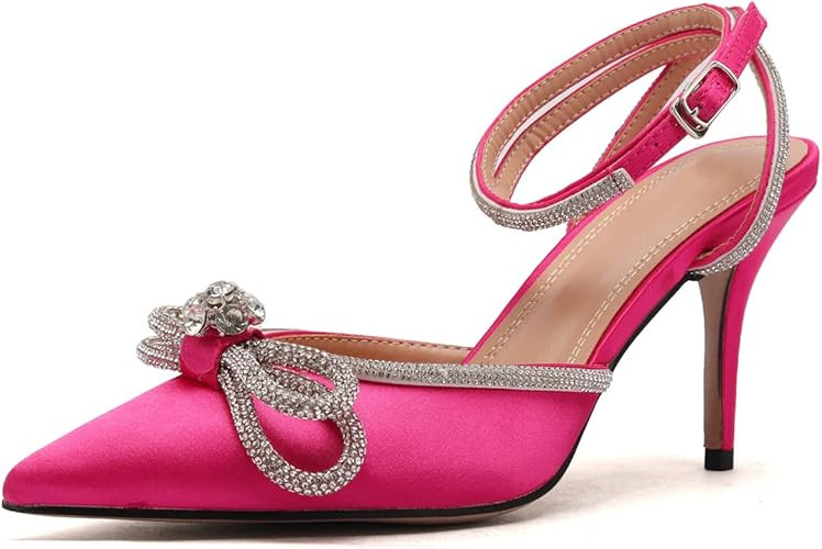 Arqa Women's Rhinestone Bow Heels Ankle Strap Slingback Pumps Satin Wedding Stiletto Dress High H... | Amazon (US)