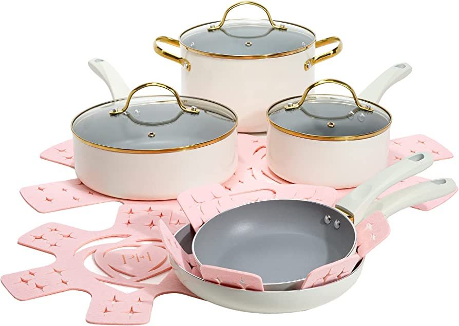 Paris Hilton Epic Nonstick Pots and Pans Set, Multi-layer Nonstick Coating, Tempered Glass Lids, ... | Amazon (US)