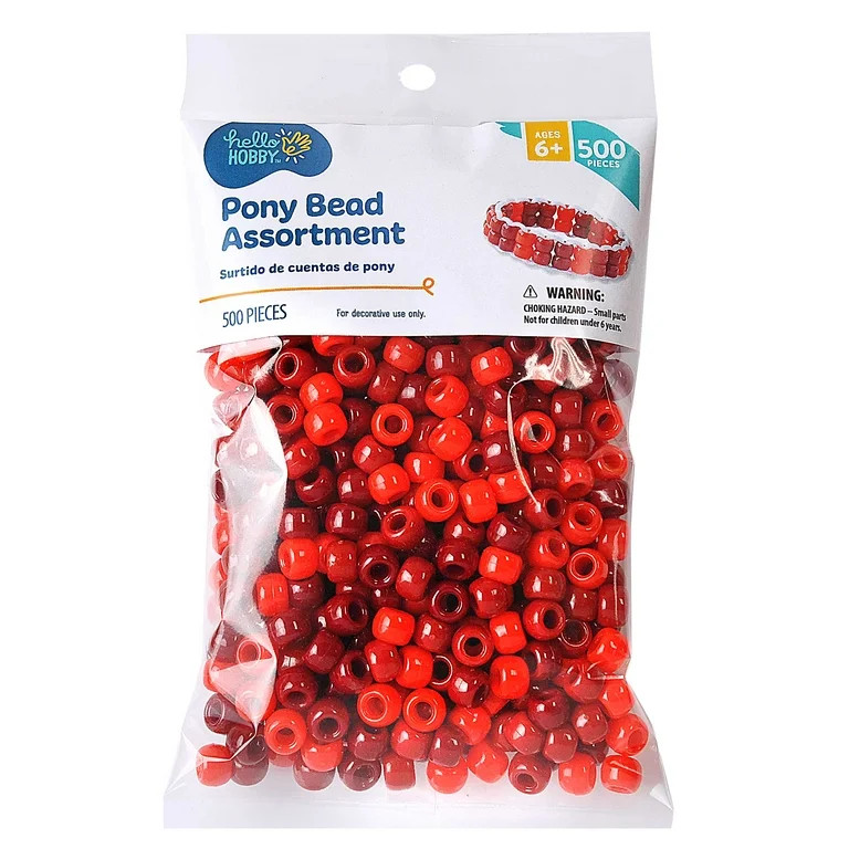 Hello Hobby Pony Bead Mix, Red, 500 Pieces, Plastic Craft Beads for Jewelry Making and DIY Projec... | Walmart (US)