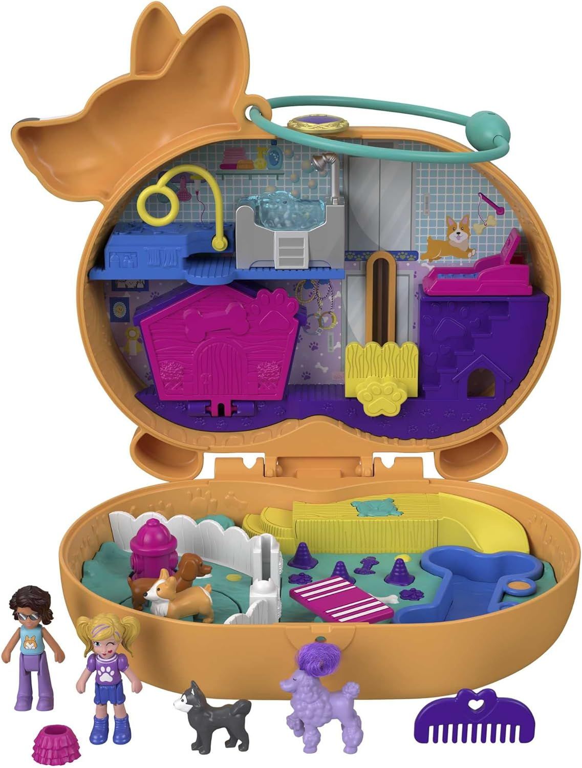 Polly Pocket Corgi Cuddles Compact with Pet Hotel Theme, Micro Polly & Shani Dolls, 2 Dog Figures... | Amazon (US)