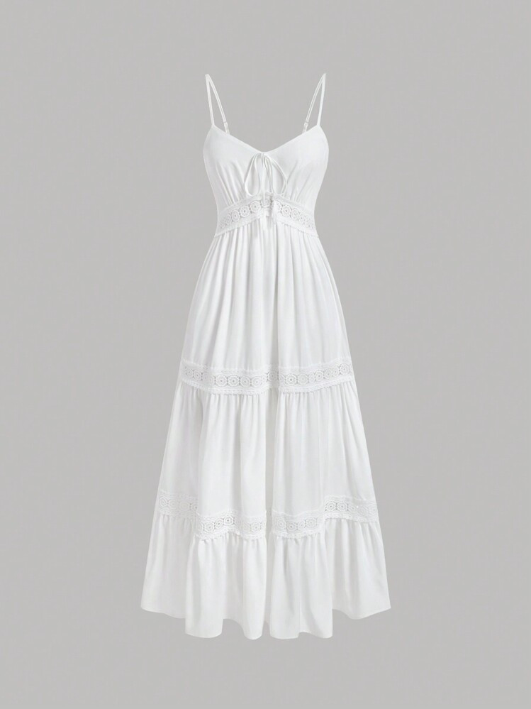 SHEIN MOD White Lace Patchwork Spaghetti Strap Dress For Women | SHEIN