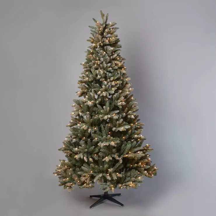 7.5' Pre-Lit Flocked Full Balsam Fir Artificial Christmas Tree Clear Lights with AutoConnect - Wo... | Target