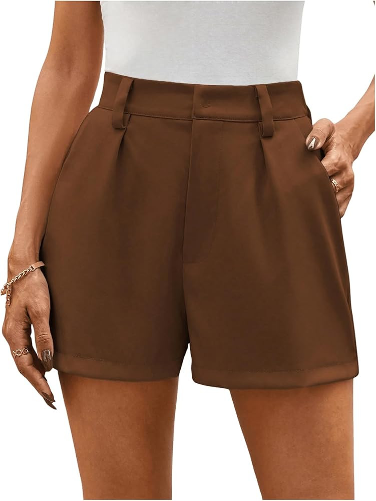 MakeMeChic Women's Summer Dressy Casual Shorts Plaid Elastic High Waisted Tailored Shorts Work Wi... | Amazon (US)