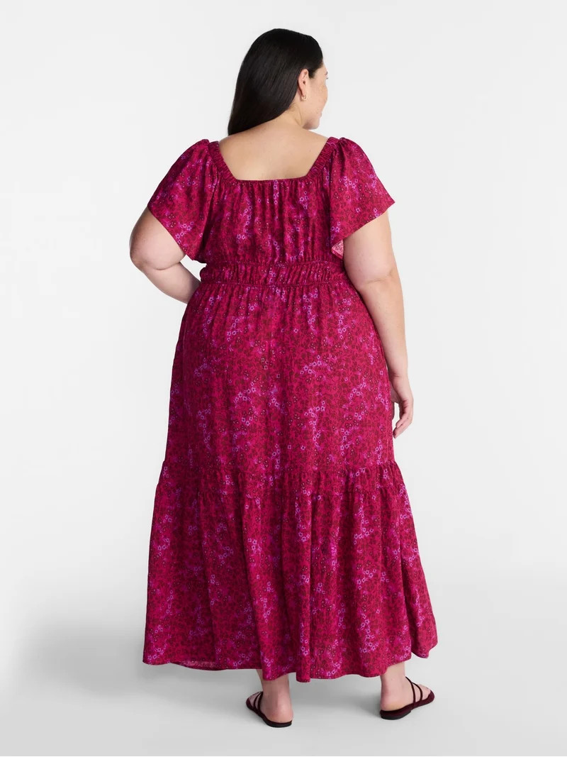 Terra & Sky Women\u2019s Plus Sweetheart Maxi Dress with Short Flutter Sleeves, Sizes 0X-5X | Walmart (US)