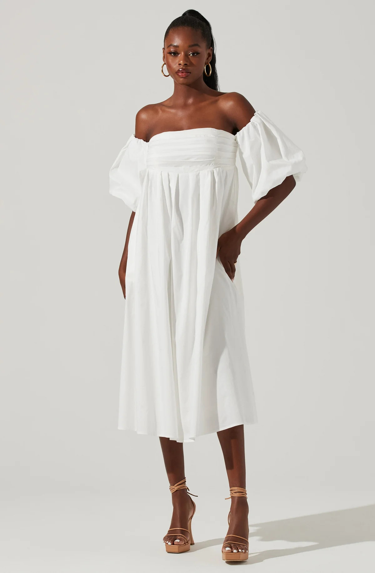 Carlin Off Shoulder Puff Sleeve Midi Dress | ASTR The Label (US)