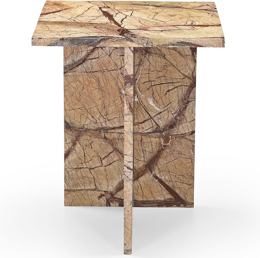 SAFAVIEH Couture Collection Adriano Beige/Brown 2-Leg Marble Accent Table (Fully Assembled) | Amazon (US)