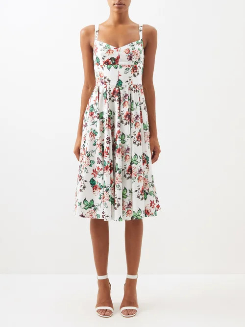 Emilia Wickstead - Elyse Floral-print Organic-cotton Poplin Dress - Womens - Red Multi | Matches (US)