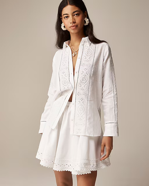 Gar&ccedil;on classic shirt in eyelet linen | J. Crew US