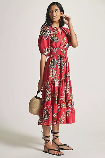 Puff-Sleeved Midi Dress | Anthropologie (US)