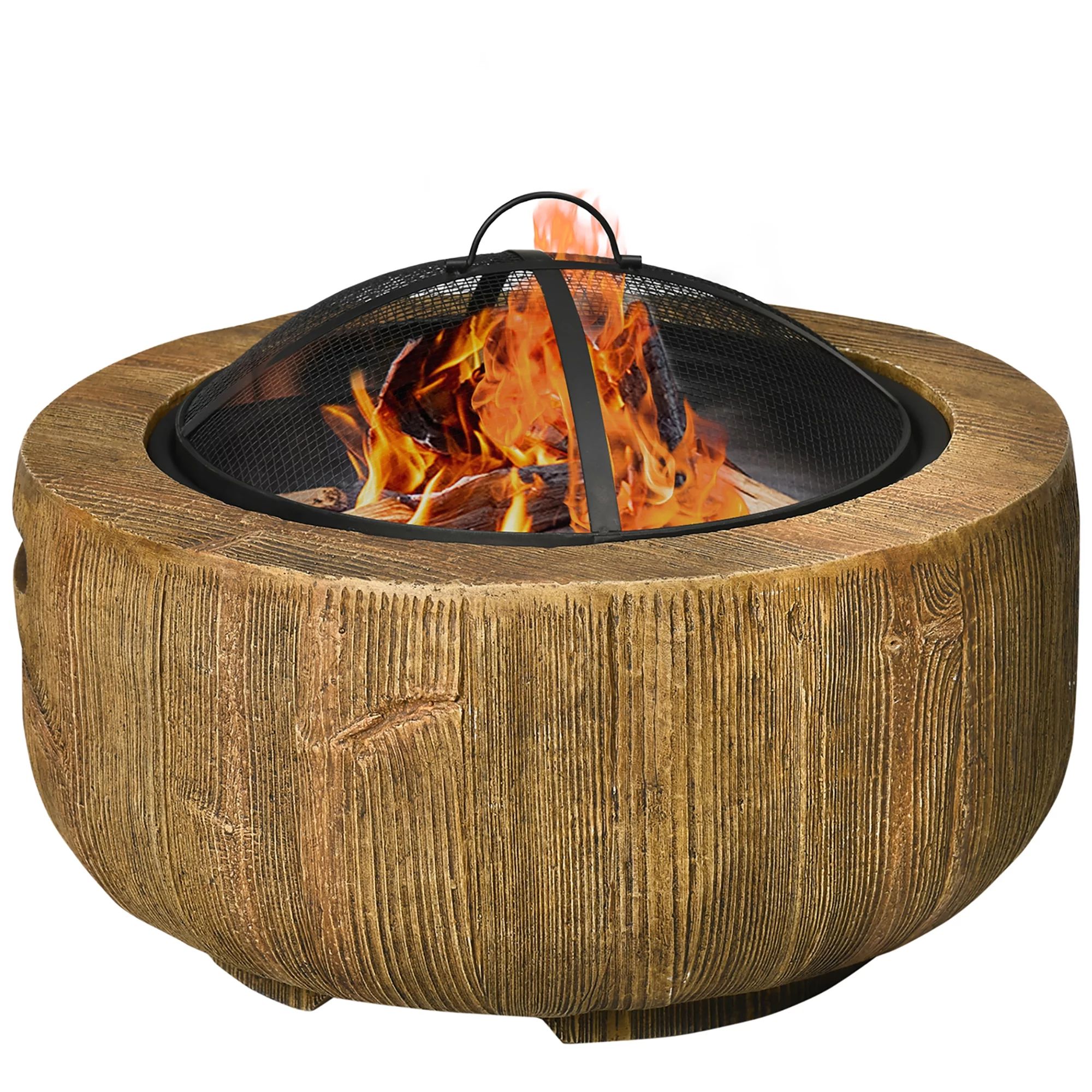 Outsunny Outdoor Fire Pit, 24 Inch Metal Wood Burning Fireplace with Spark Cover, Poker, Woodgrai... | Walmart (US)