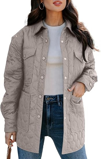 EVALESS Quilted Jackets for Women Lightweight Long Sleeve Button Down Puffer Jacket Warm Winter C... | Amazon (US)