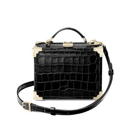 Mini Trunk Clutch in Deep Shine Black Croc with Gold Hardware | Aspinal of London