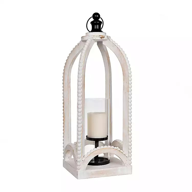 White Wash Beaded Lantern | Kirkland's Home