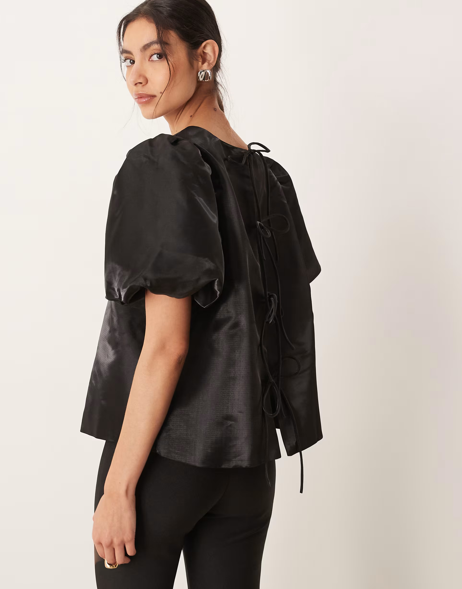 Amy Lynn high shine multiway tie detail smock top in black | ASOS | ASOS (Global)