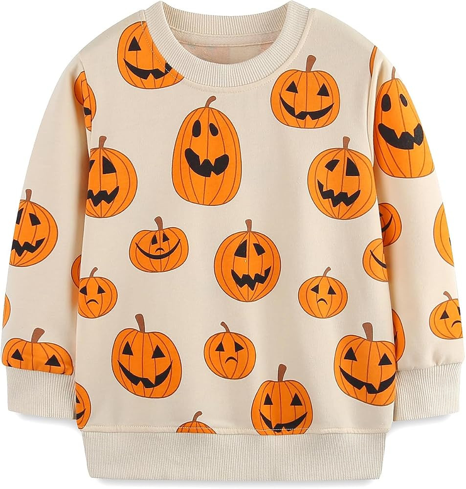 Mrocioa Boys Girls Pumpkin Face Sweatshirt Long SLeeve Kids Halloween Toddler Tops for 2-7T | Amazon (US)