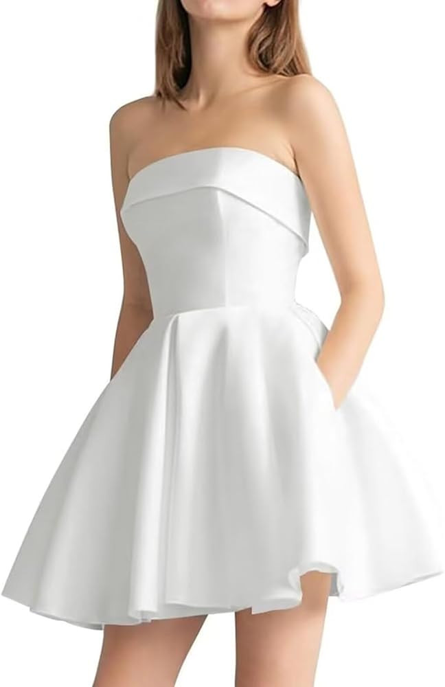 Satin Homecoming Dress for Teens Sleeveless Prom Dresses Short A Line Cocktail Gowns with Pockets | Amazon (US)