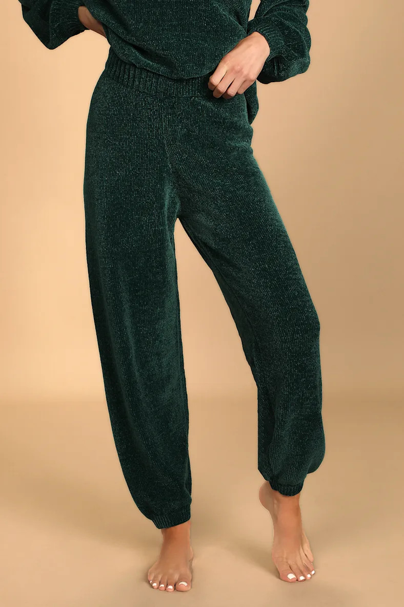 Weekend Chiller Emerald Green Chenille Knit Lounge Joggers | Lulus (US)