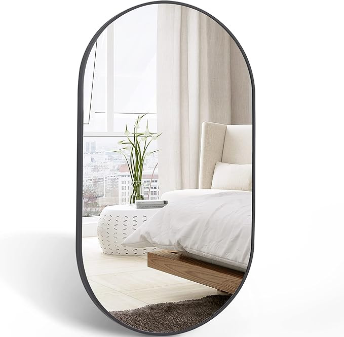 COFENY Oval Mirror, 17"x30" Black Bathroom Mirror with Metal Frame, Wall Mount Mirrors Decor for ... | Amazon (US)