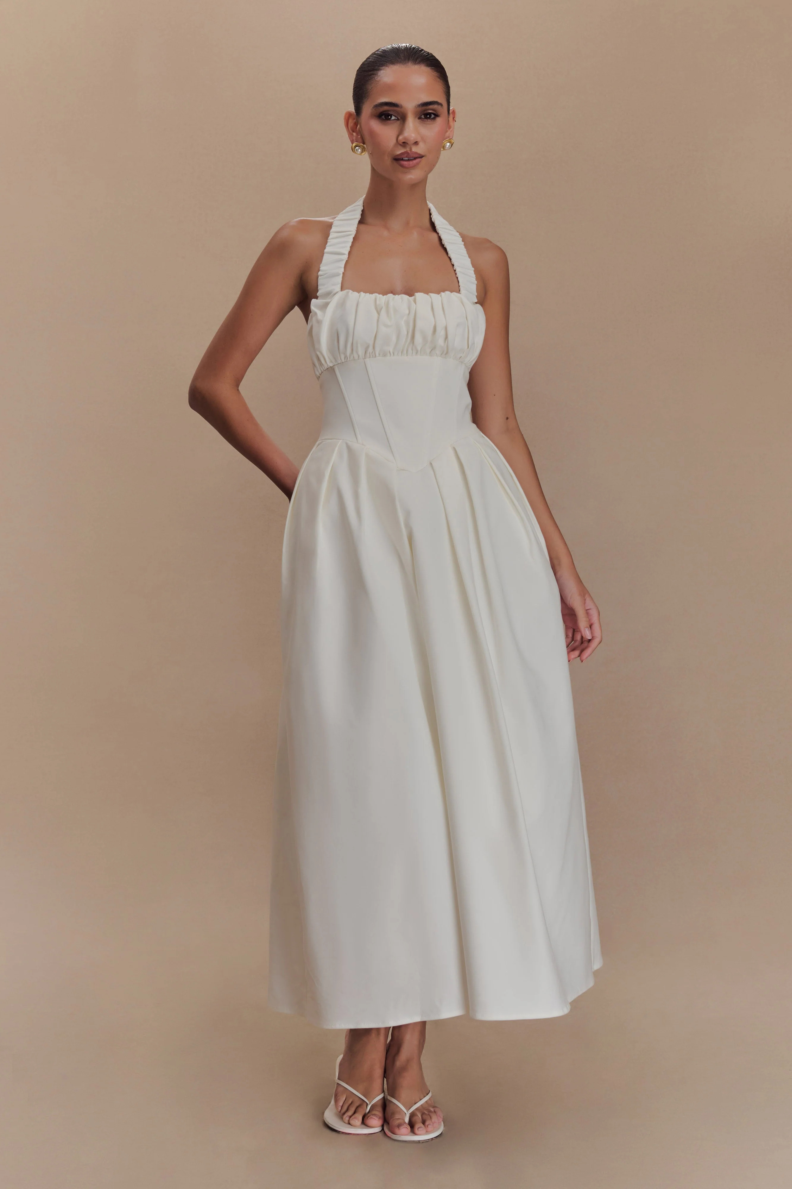 Candy Halter Midi Dress - White | MESHKI US