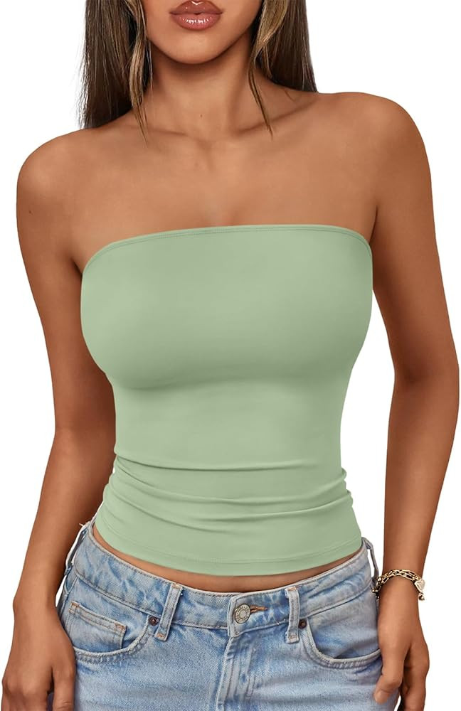 AUTOMET Womens Tube Tops Soft Stretchy Strapless Bandeau Basic Seamless Summer Going Out Tank Top | Amazon (US)
