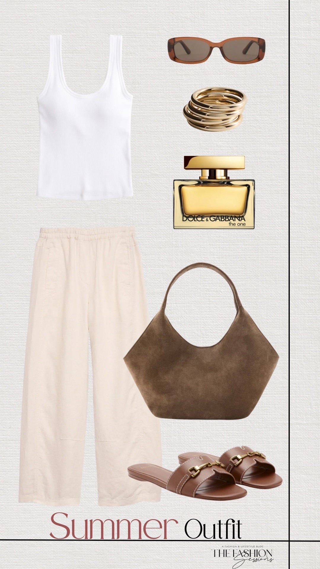 Summer Outfit | White Tank | Tan Linen Pants | Suede Bag | Brown Sandals | Dolce & Gabbana |

#LTKootd #LTKstorytime