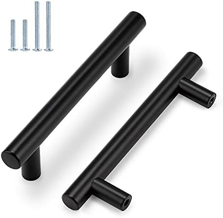 Probrico (5 Pack)Flat Black Kitchen Cabinet Pulls, 3-3/4 Inch Hole Centers Cabinet Hardware EuroT Ba | Amazon (US)