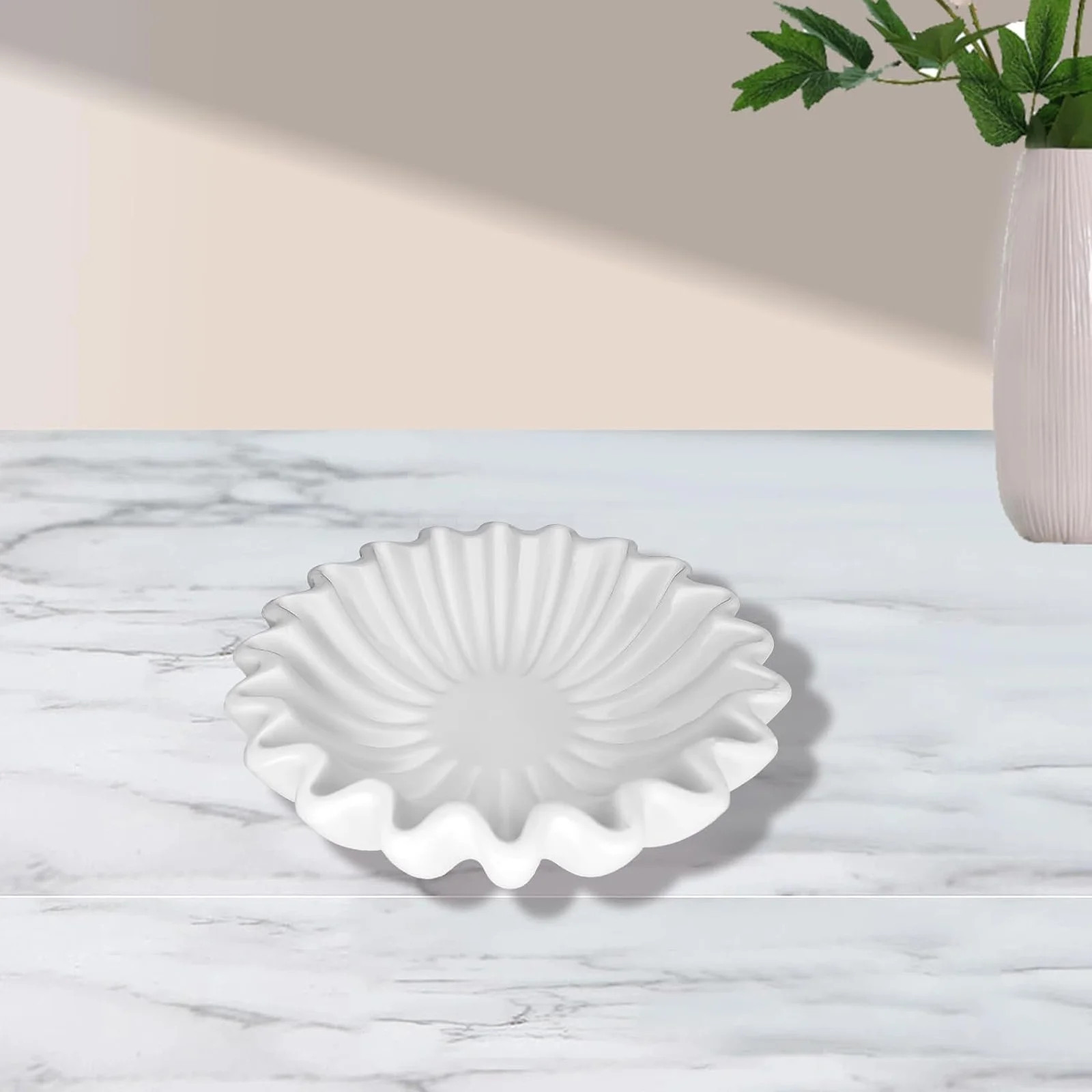 OYIGU 5.9 Inches Ruffled Decorative Bowl, Fluted Ruffle Bowl, White Ruffled Marble Bowl, Decorati... | Walmart (US)