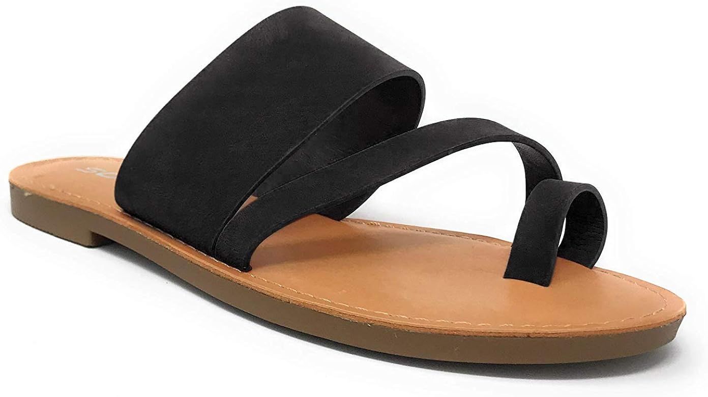 Soda Joan Womens Open Toe Slip On Flip Flop Sandals | Amazon (US)