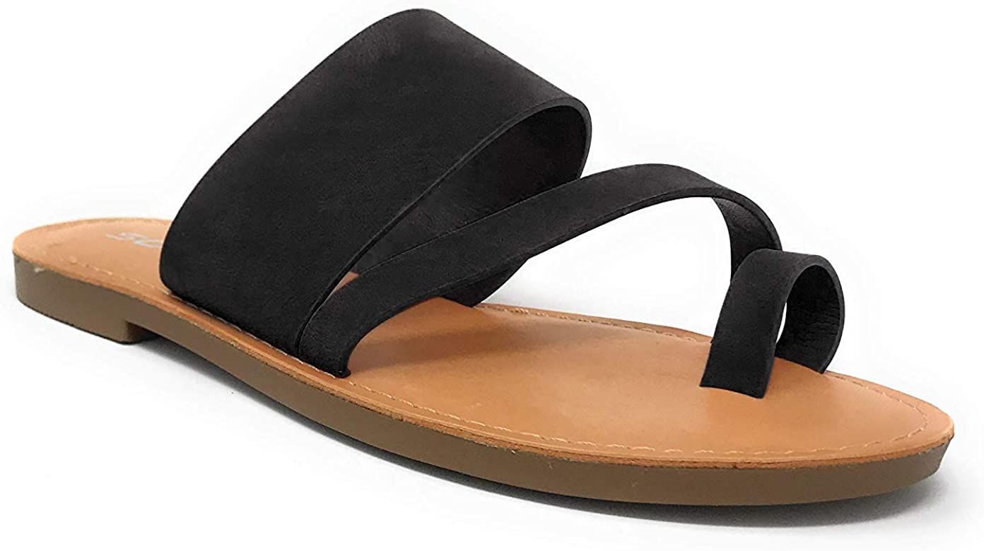 Soda Joan Womens Open Toe Slip On Flip Flop Sandals | Amazon (US)