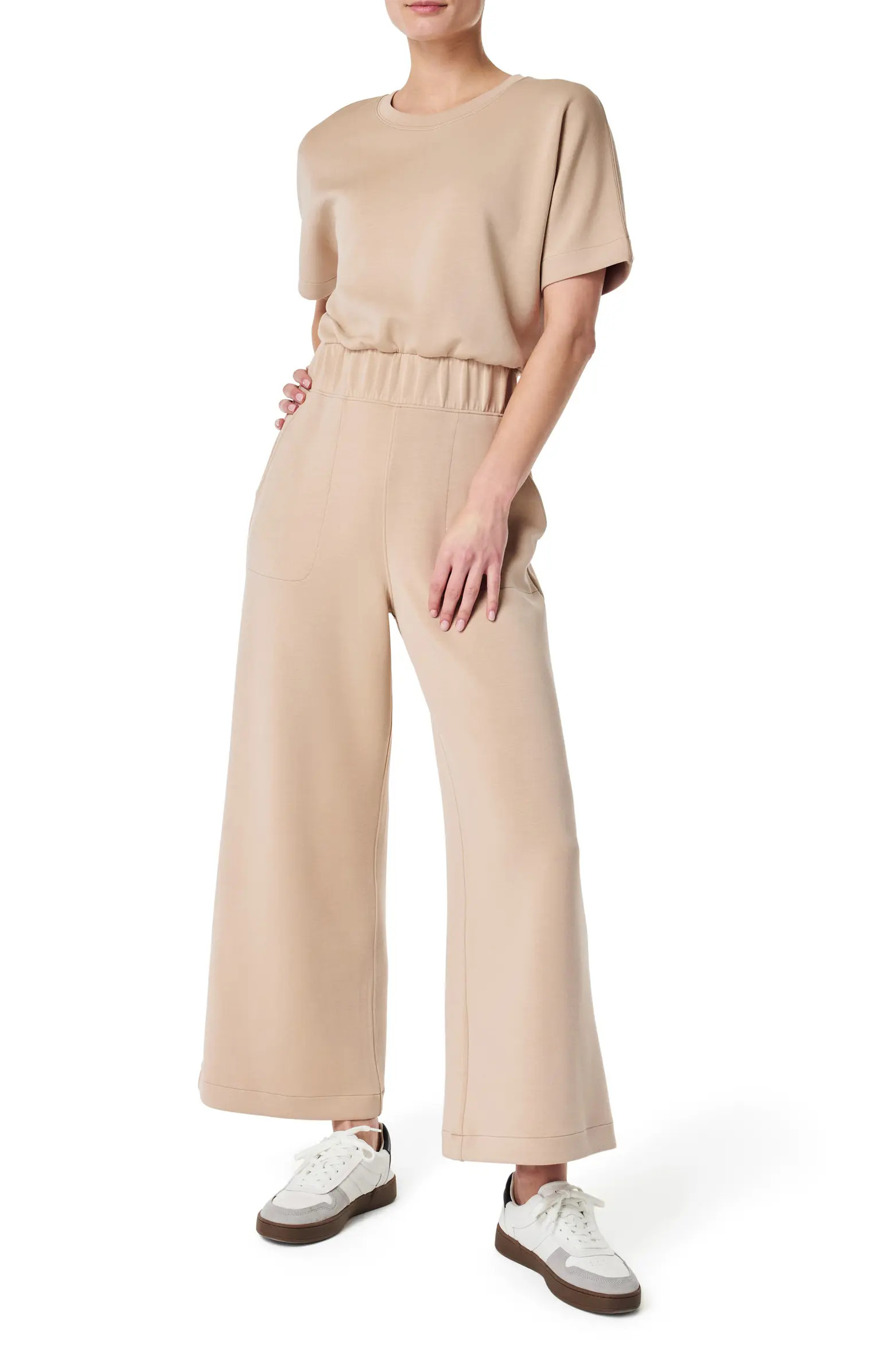 SPANX® AirEssentials Short Sleeve Crop Wide Leg Jumpsuit | Nordstrom | Nordstrom