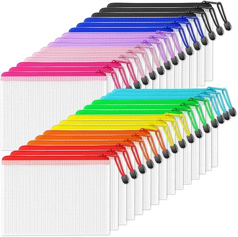 SUNEE Mesh Zipper Pouch 6.8x9.2 in (10 Colors, 30 Packs), Mesh Bags with Zipper for School Office... | Amazon (US)