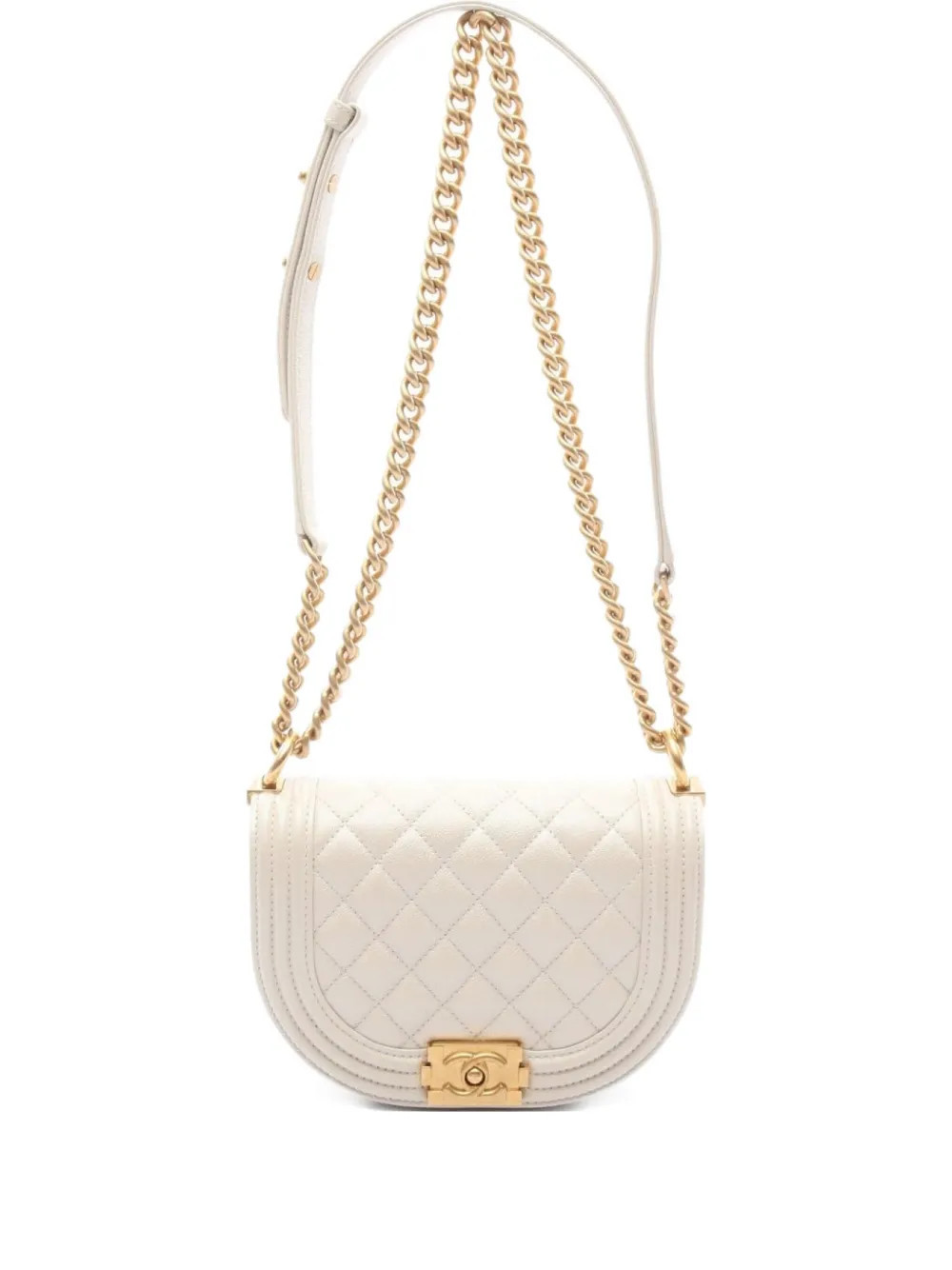 CHANEL Pre-Owned 2021 small Boy quilted-chain crossbodybag bag - White | Farfetch Global