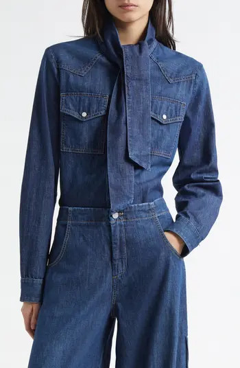 Ranchers Daughter Tie Neck Denim Shirt | Nordstrom