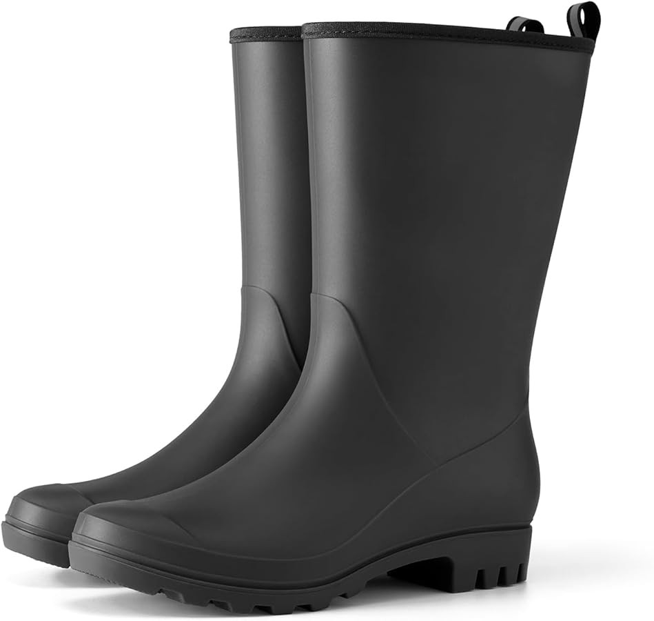 HISEA Women Rubber Boots Wide Calf Rain Boots Matte Surface Waterproof PVC Rubber Rain Boot Mid H... | Amazon (US)