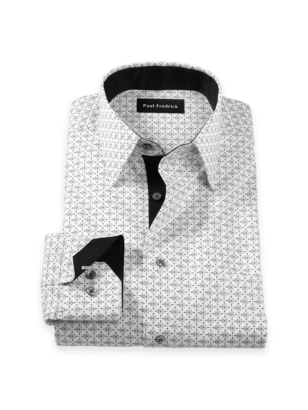 Comfort Stretch Non-Iron Geometric Dress Shirt With Contrast Trim - Black/white | Paul Fredrick MenStyle