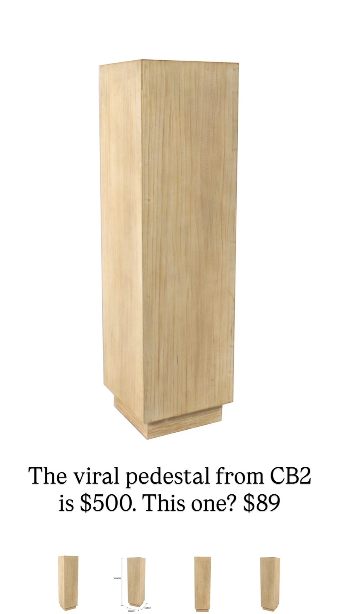 The viral pedestal from CB2 is $500. This one? $89, home finds, white oak pedestal, white oak, home goods

#LTKstorytime #LTKHome