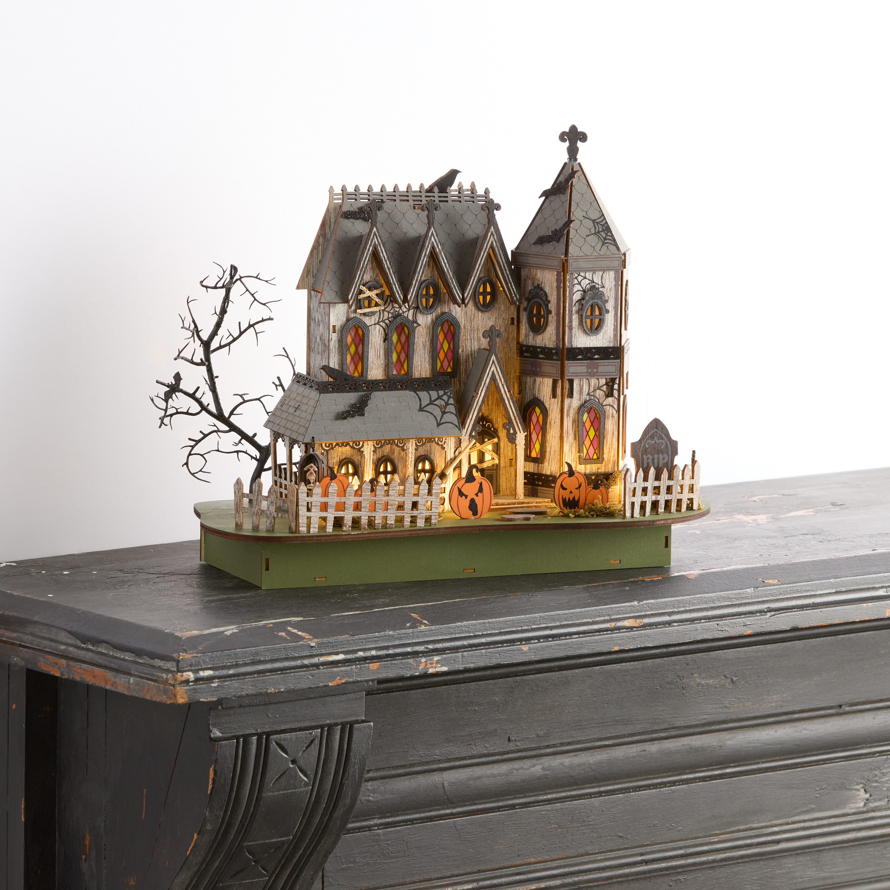Laser Cut Wood Haunted Macabre Manor LED Light Up Decor | World Market