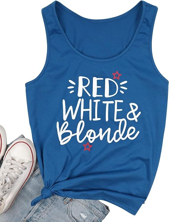 MYHALF American Flag Tank Top Women Red White Blonde Tank Funny 4th of July Shirt Independence Da... | Amazon (US)