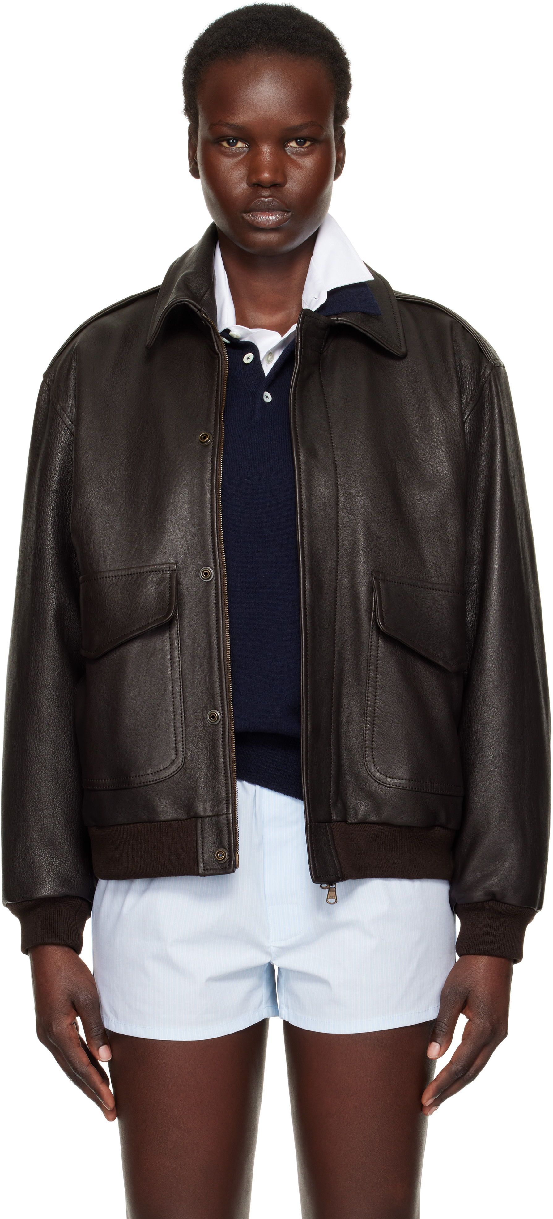 HommeGirls Brown Oversized Leather Bomber Jacket | SSENSE