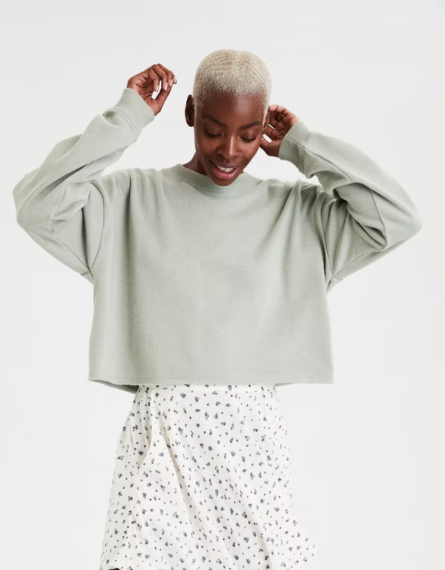 AE Fleece Cropped Crew Neck Sweatshirt | American Eagle Outfitters (US & CA)