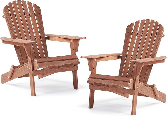 Outdoor Wooden Folding Adirondack Chair Set of 2 with Pre-Assembled BackRest, Wood Patio Chair fo... | Amazon (US)