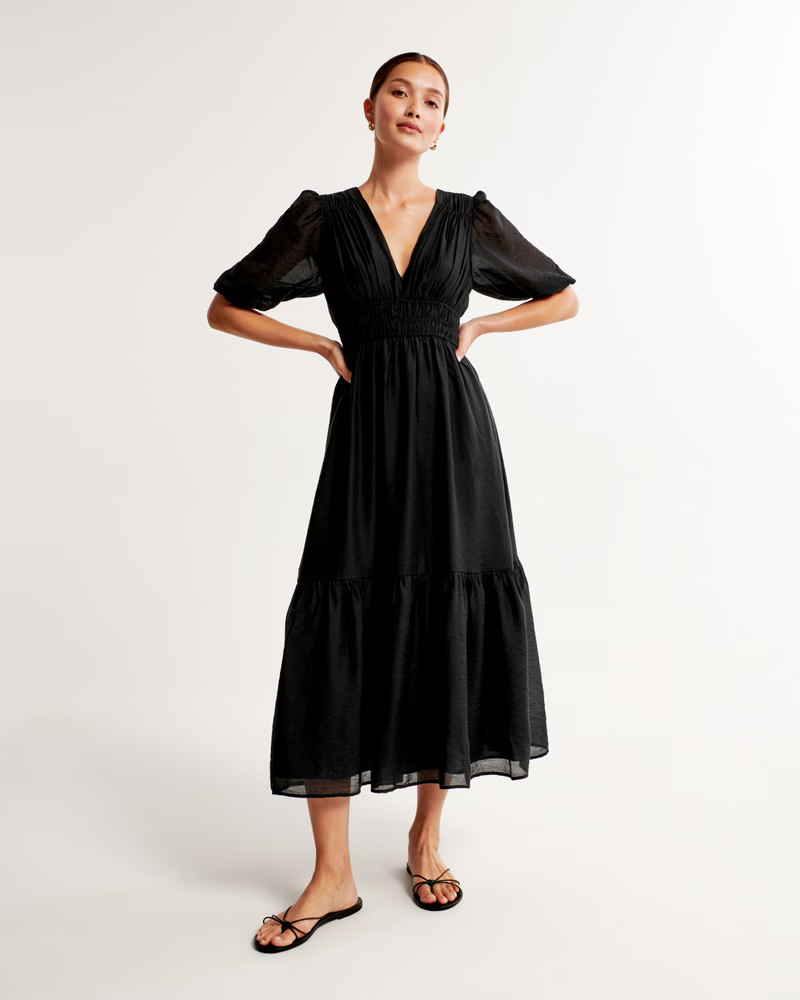 Floaty Plunge Midi Dress | Abercrombie & Fitch (US)