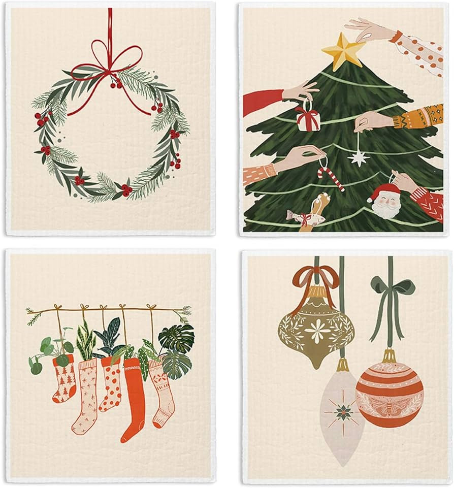 Christmas Tree Winter Swedish Dishcloths for Kitchen, Swedish Dish Cloths for Christmas, Papaya R... | Amazon (US)