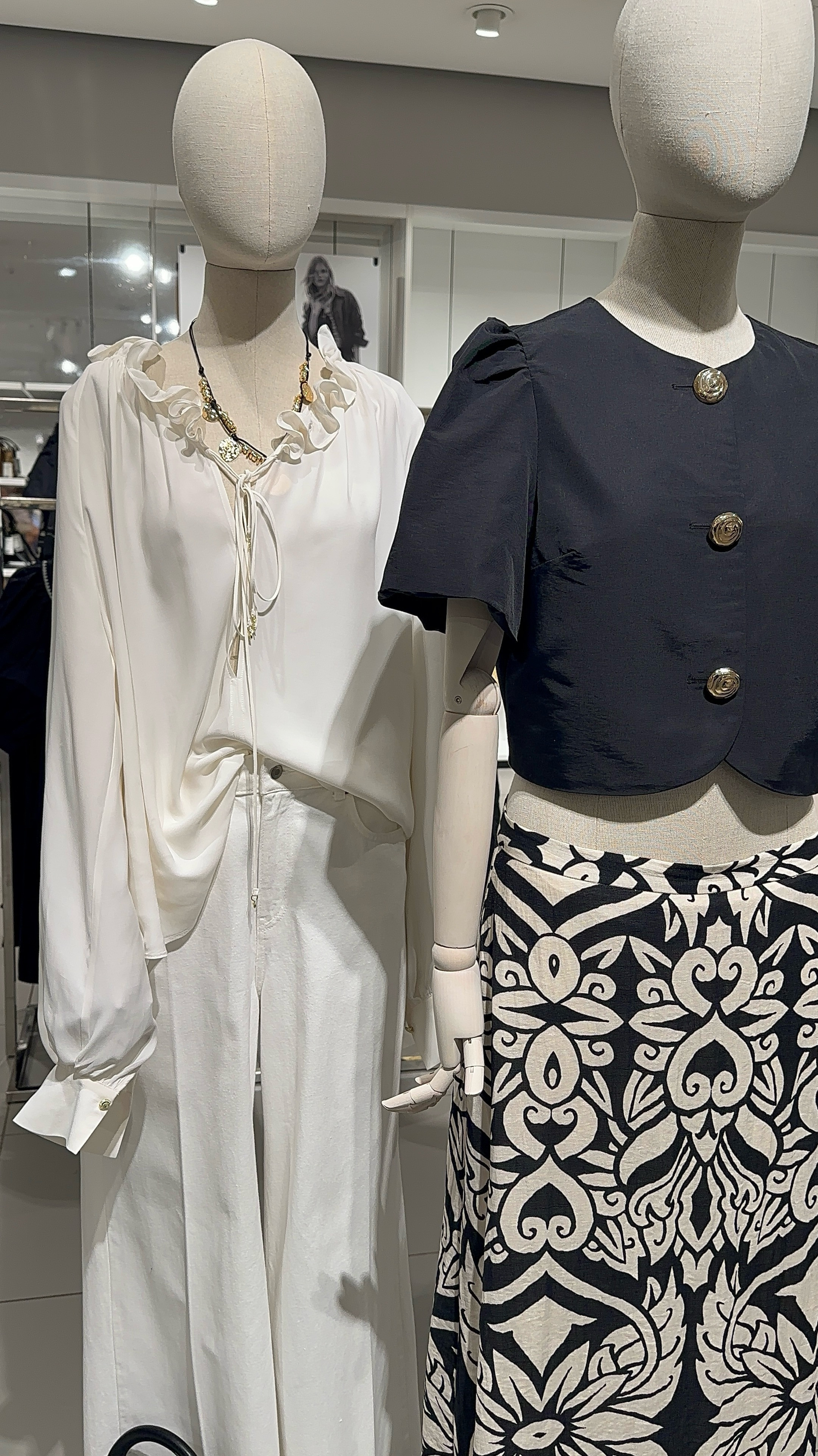 If you love elevated, sophisticated looks, you NEED these pieces in your wardrobe! ✨

🤍 Look 1:
	•	Flowing white blouse with ruffle detail & tie neckline
	•	Wide-leg trousers for a soft, sophisticated silhouette
	•	Gold accent necklace for the perfect finishing touch

🖤 Look 2:
	•	Cropped black jacket with statement gold buttons 
	•	High-waisted black & white print skirt for a bold yet classy look

Both outfits are timeless, elegant, and effortlessly stylish! Shop the pieces now! 💫 #LTKStyle #ChicFashion #LTKOutfits

#LTKeurope #LTKworkwear #LTKspring